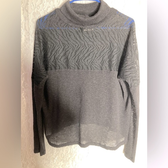 Staring At Stars Anthropologie Black Mock Neck Half Sheer Animal Print S… - Picture 1 of 4